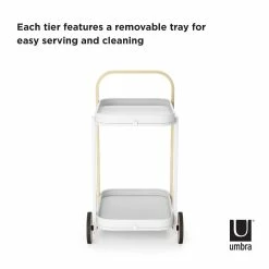 Umbra Bellwood Bar/Serving Cart | White-Natural -Le Creuset shop 1015392 668 bellwood bar cart wht nat co04