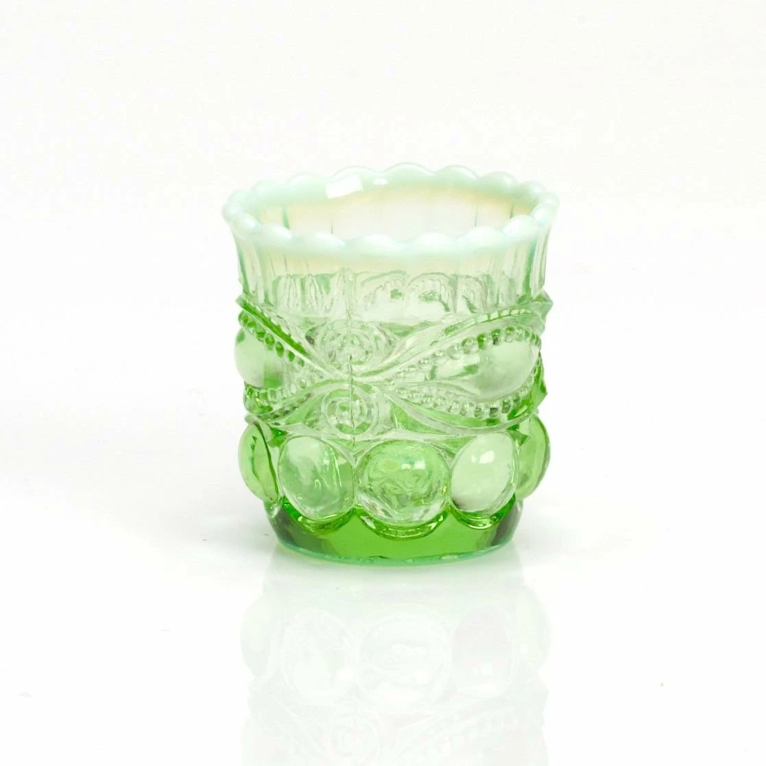 Mosser Glass Eye Winker Toothpick Holder | Green Opal 3 Mosser Glass Eye Winker Toothpick Holder | Green Opal
