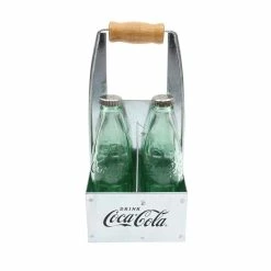 TableCraft 1oz Coca-Cola Salt & Pepper Shakers | Green Tinted Glass With Galvanized Rack