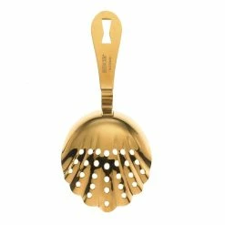 Mercer Barfly Scalloped Julep Strainer | Gold Plated -Le Creuset shop m37029gd barfly stainless steel scalloped julep cocktail strainer gold plated back