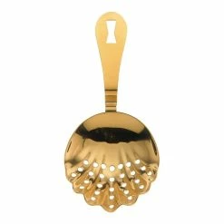 Mercer Barfly Scalloped Julep Strainer | Gold Plated -Le Creuset shop m37029gd barfly stainless steel scalloped julep cocktail strainer gold plated inside