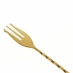 Mercer Barfly 15.75" Bar Spoon With Fork | Gold Plated -Le Creuset shop mercer barfly gold plated bar spoon with fork image forkendend 1
