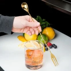 Mercer Barfly 12.4" Bar Spoon With Fork | Gold Plated -Le Creuset shop mercer barfly 12.4gold plated bar spoon with fork length