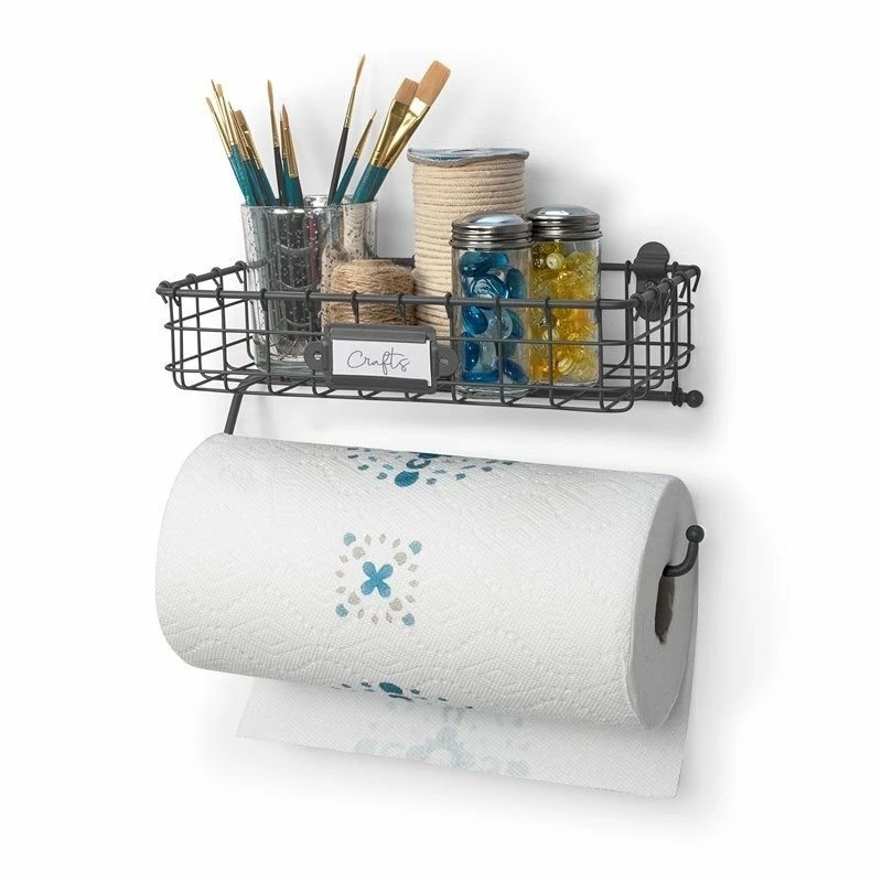 Spectrum Industrial Gray Wall Mount Basket With Paper Towel Holder 4 Spectrum Industrial Gray Wall Mount Basket With Paper Towel Holder - Image 2