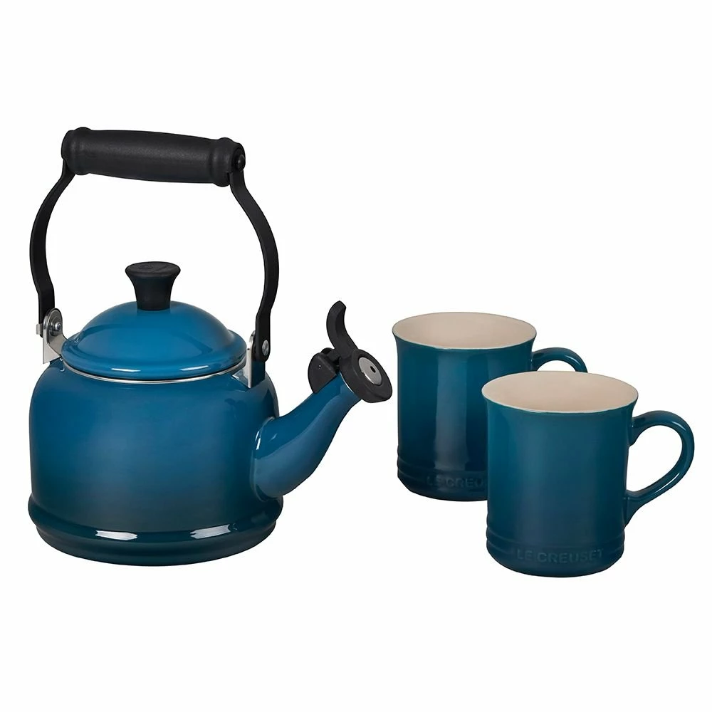 Le Creuset 1.25 Qt. Demi Kettle Tea Pot & 14oz Mugs Set | Deep Teal 3 Le Creuset 1.25 Qt. Demi Kettle Tea Pot & 14oz Mugs Set | Deep Teal
