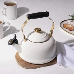 Le Creuset 1.7 Qt. Whistling Kettle | Noel (White & Gold) -Le Creuset shop rs17645 22 lca q4 noelkettle horiz ret