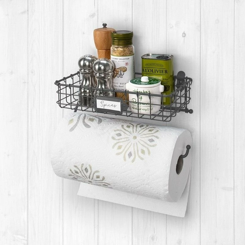 Spectrum Industrial Gray Wall Mount Basket With Paper Towel Holder 3 Spectrum Industrial Gray Wall Mount Basket With Paper Towel Holder